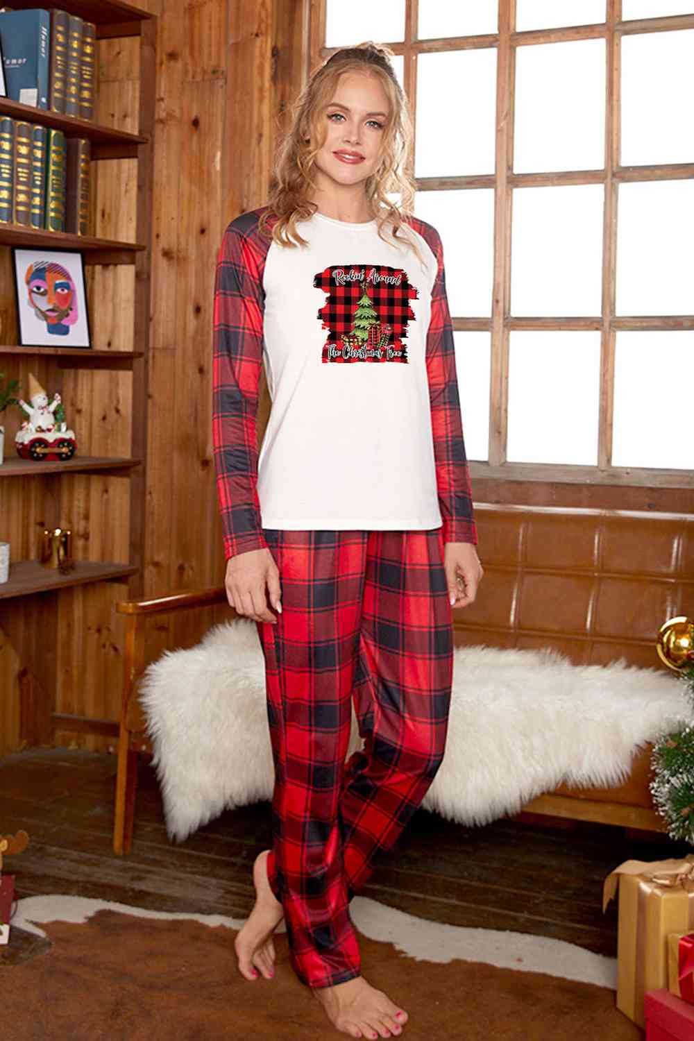 Graphic Top and Plaid Pants Set